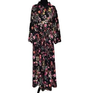 Modern Boho Chic Torrid Pink Roses Floral Long Sleeve Maxi Dress Stretchy Flowy